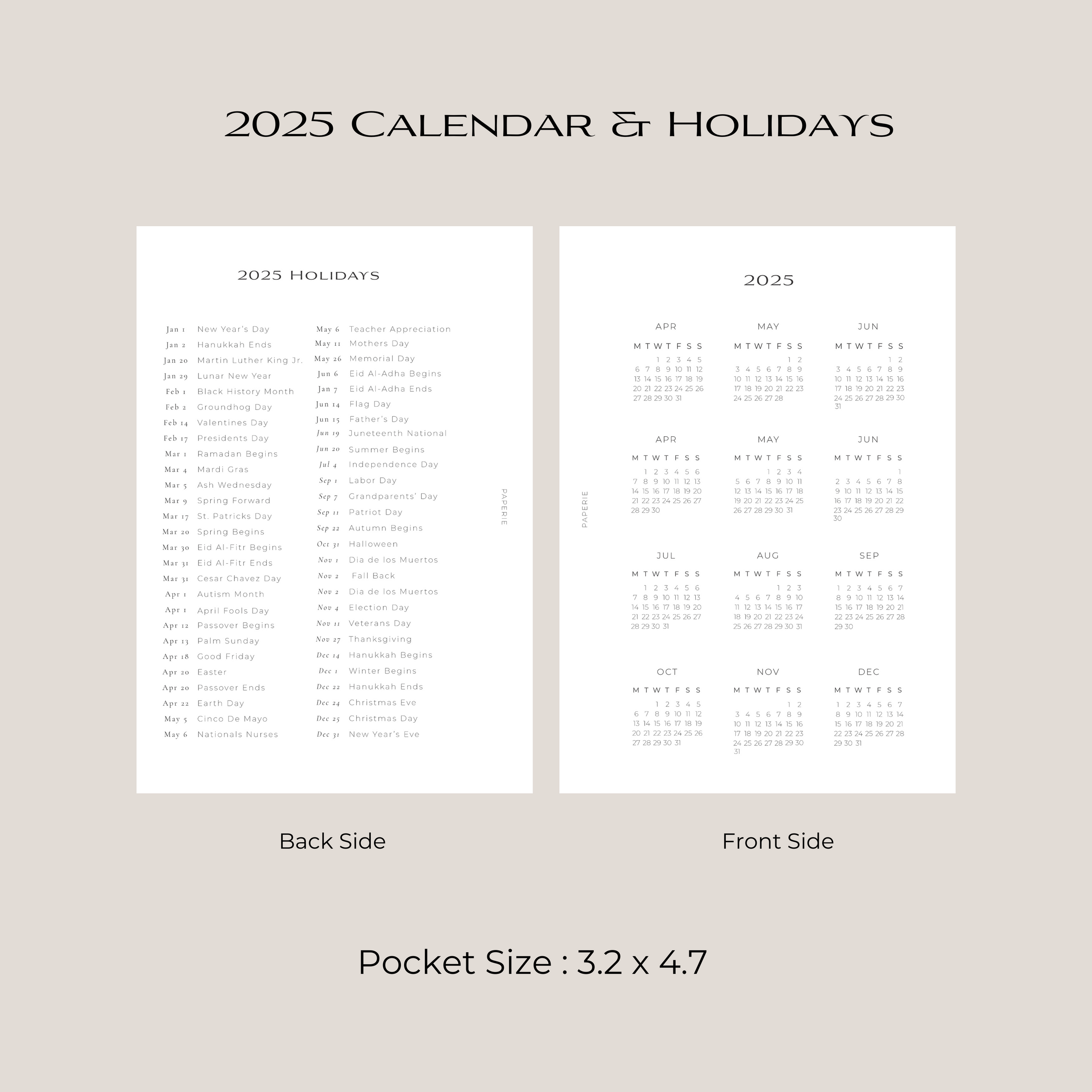 2025 Calendar & Holiday Inserts