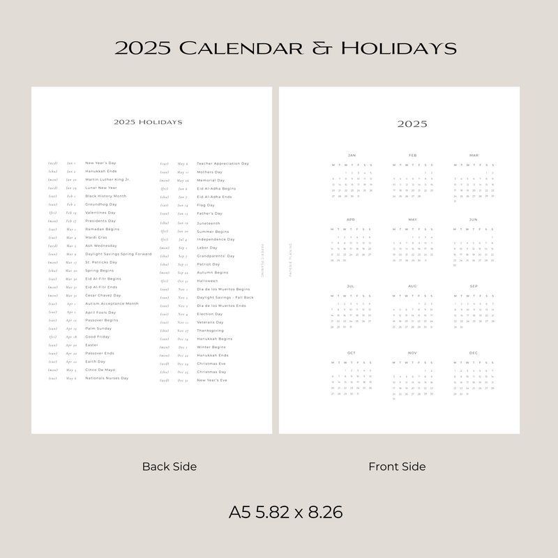 2025 Calendar & Holiday Inserts