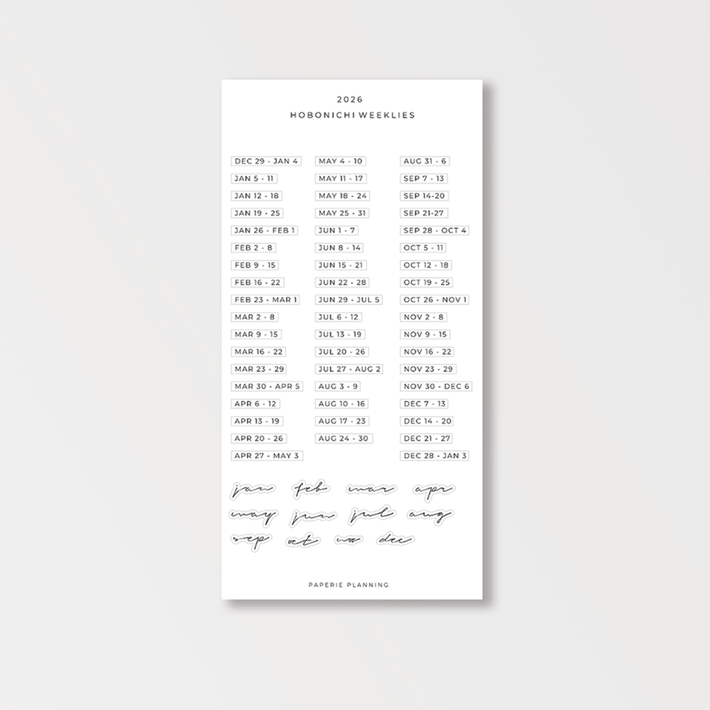 $3 - 2026 Hobonichi Weeklies
