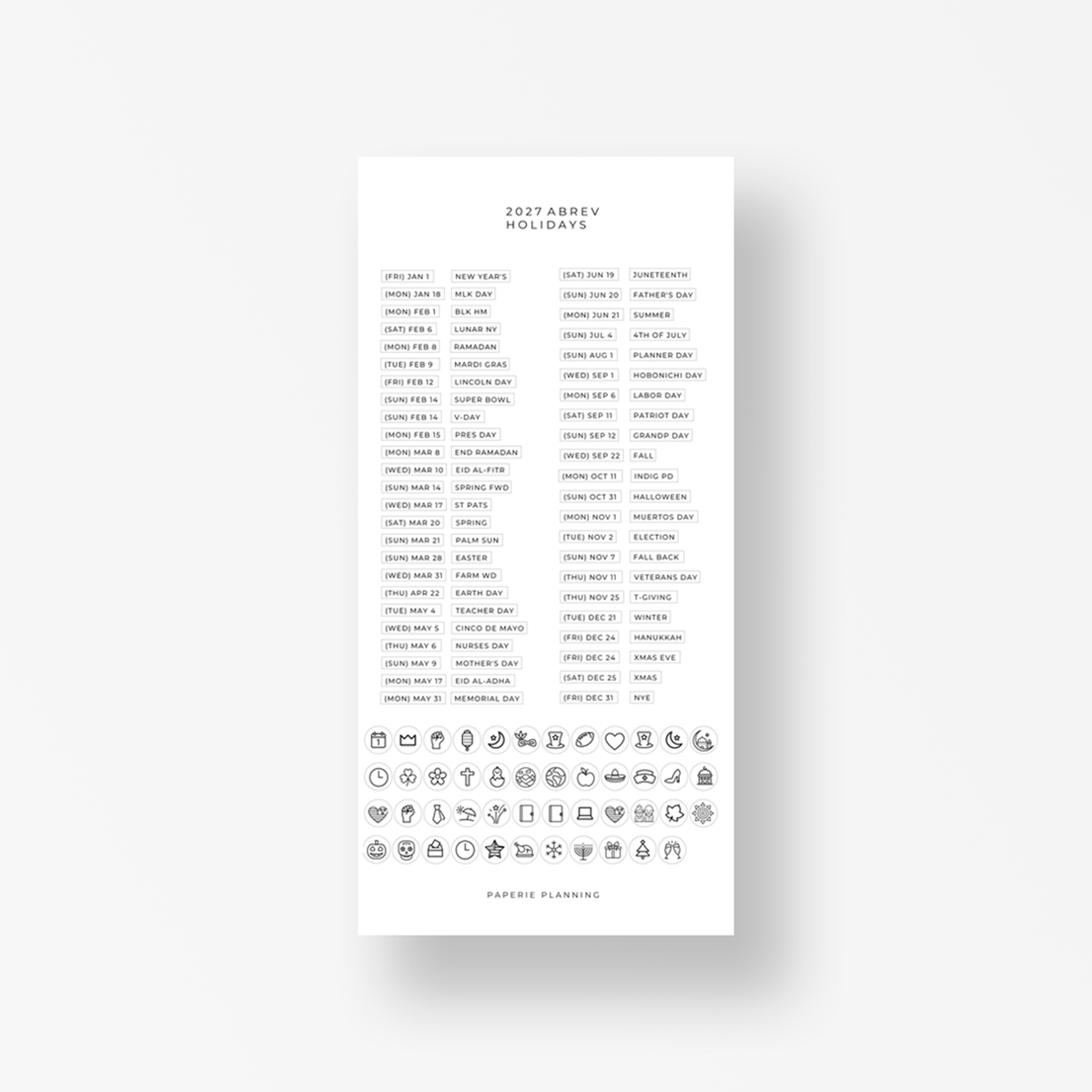 2027 ABBREV HOLIDAYS
