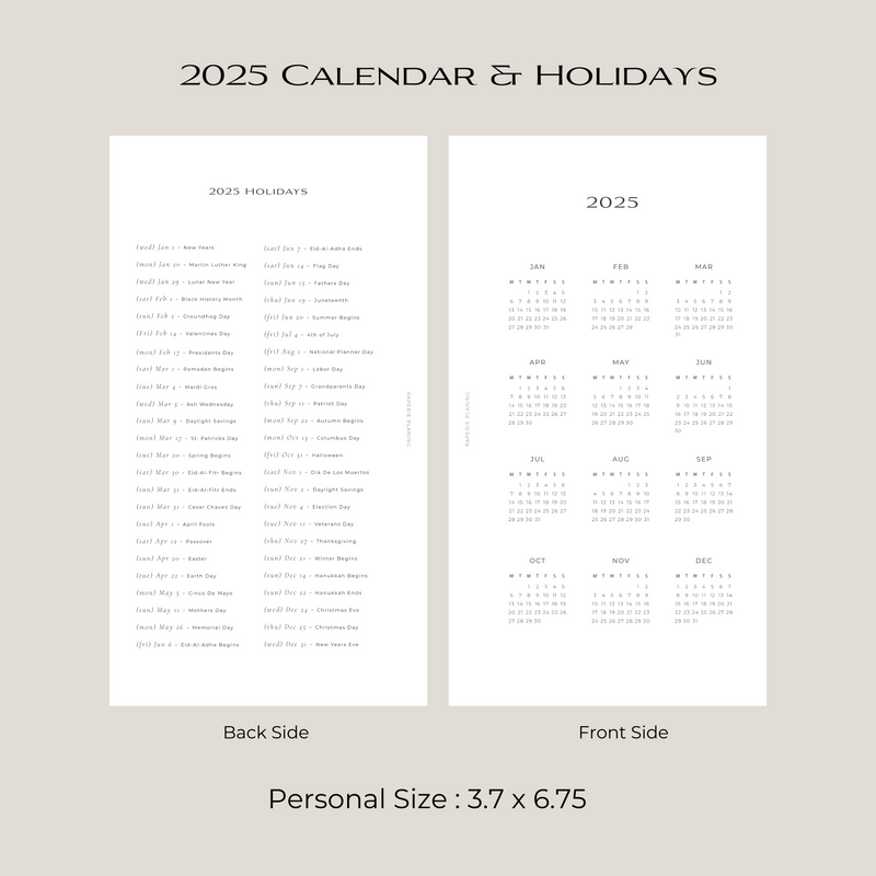 2025 Calendar & Holiday Inserts