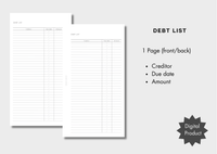 Debt List Inserts