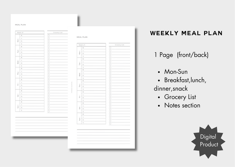 Weekly Meal Plan Inserts