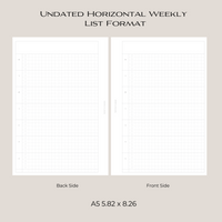 Undated Horizontal Weekly Inserts - List Format