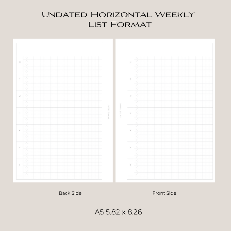 Undated Horizontal Weekly Inserts - List Format