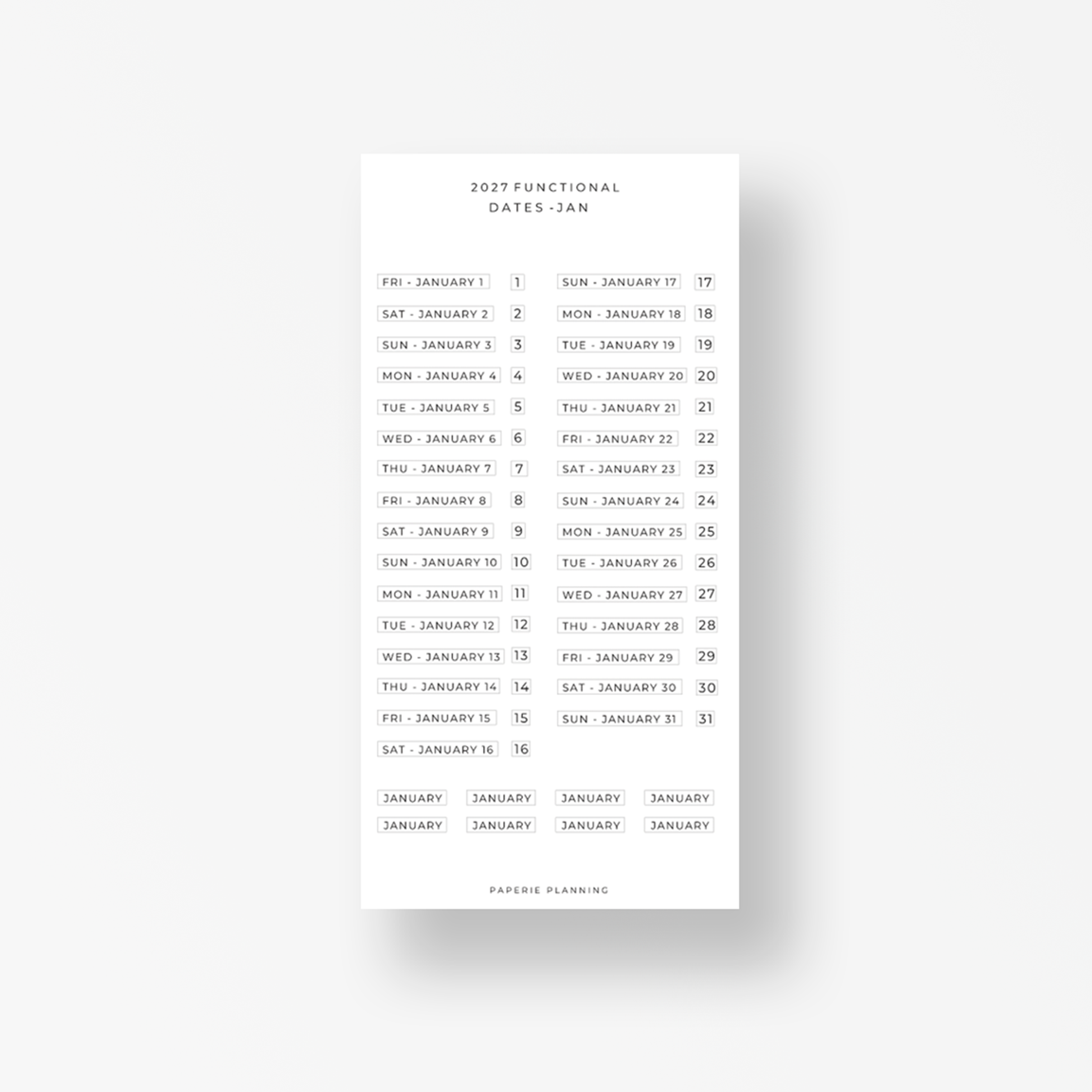 2027 Functional Dates