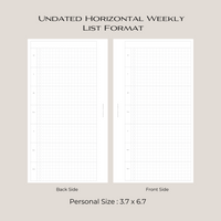 Undated Horizontal Weekly Inserts - List Format