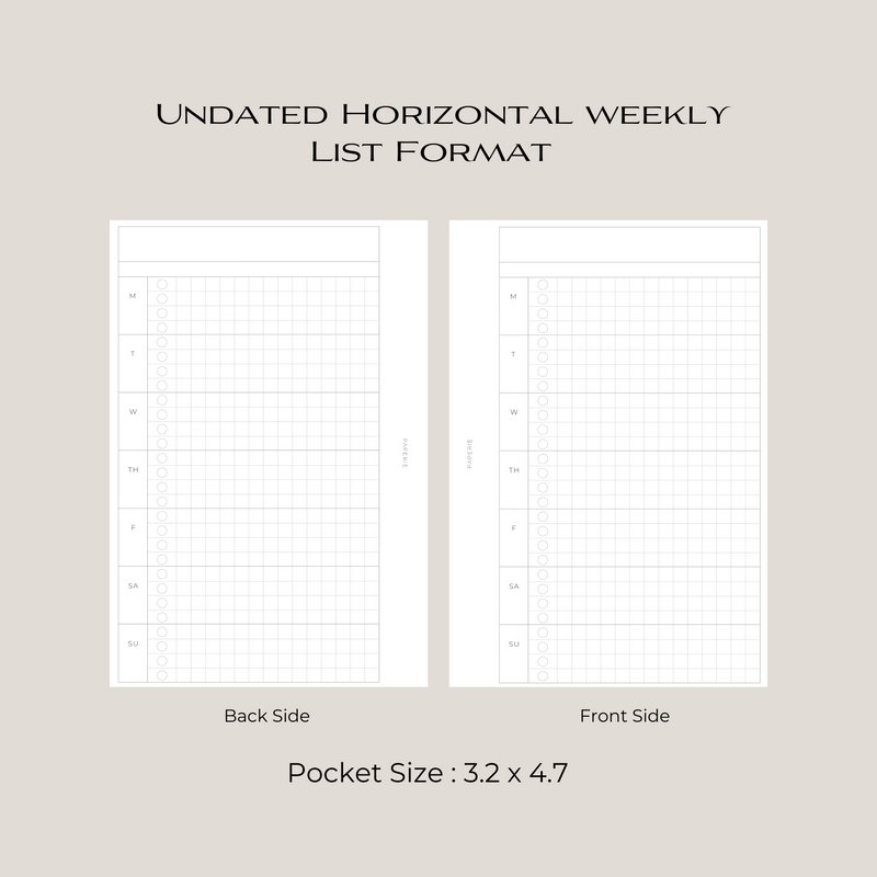 Undated Horizontal Weekly Inserts - List Format