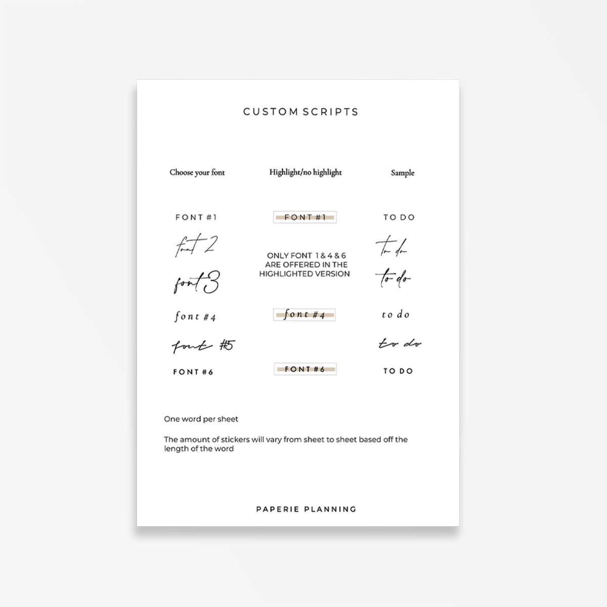 Custom Script Stickers – Paperie Planning