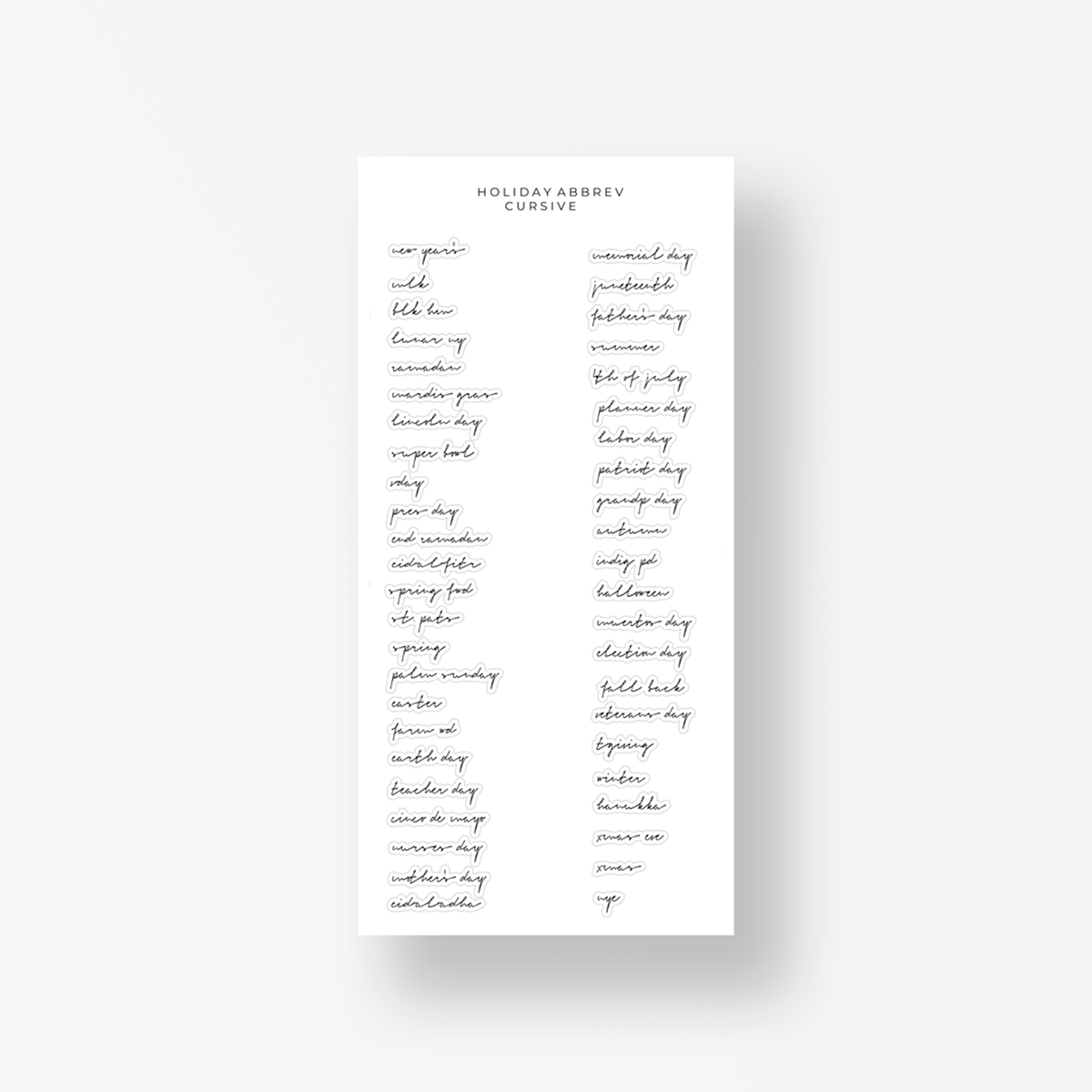 Holiday ABBREV CURSIVE